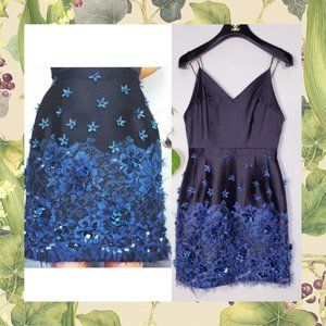 $870 NEW SAMANTHA SLEEPER blue cocktail Party Dress 4 Small beaded strappy navy